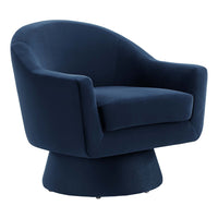 Modway Astral Performance Velvet Fabric and Wood Swivel Chair - Midnight Blue-Swivel Accent Chair