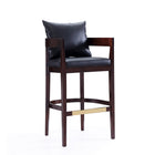 Manhattan Comfort Ritz 22" Mid-Century Modern Faux Leather Upholstered Bar Stool - Black and Dark Walnut - 2 Pack-Upholstered in Faux Leather with Foam Padding