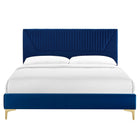 Modway Yasmine Channel Tufted Performance Velvet Full Platform Bed with Gold Metal Legs - Navy-Gold Metal Legs With Foot Caps