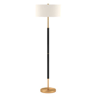 Hudson&Canal Simone 2-Light Floor Lamp with Fabric Shade - Matte Black/Brass/White-Industrial design for your living room, office space, bedroom, or reading nook
