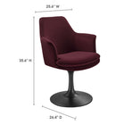 Modway Lippa Swivel Dining Performance Velvet Armchair - Black Mulberry-Dining Armchair with Pedestal Base