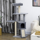 PawHut 50" Multi-Level Cat Tree Tower - Grey-Made with particleboard for a stable tree 