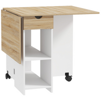 HOMCOM Drop Leaf Folding Dining Table with Drawer & Storage Shelves for 4-6 - Oak-Drop leaf design allows three setups: no leaf, a leaf, or two