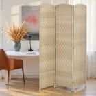 HOMCOM 3 Panel Hand-Woven Freestanding Room Divider for Home Office Bedroom - Light Oak-Materials: Polypropylene, Pine Wood 
