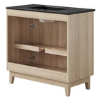 Modway Miles 36" Bathroom Vanity - Black/Oak-Tapered Rubberwood Legs