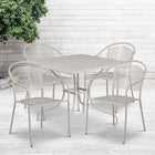 35.5'' Square Light Grey Indoor-Outdoor Steel Patio Table Set with 4 Round Back Chairs [CO-35SQ-03CHR4-SIL-GG]-Light Grey Powder Coat Finish