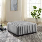 Modway Conjure Channel Tufted Upholstered Fabric Ottoman - Black/Light Grey-French Piping Accents