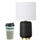 Hudson&Canal Lambert 15" Tall Ceramic Table Lamp with Fabric Shade - Matte Black/White-Paired with a chiffon white drum fabric shade