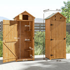 Outsunny Garden Storage Shed - 30" x 21" x 71" - Brown-3 detachable shelves to store small items and a larger area for bigger tools
