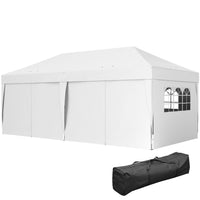 Outsunny 10' ft W x 20 ft L Pop Up Tent Outdoor Easy Folding Gazebo Party Tent - White-10x20 party tent with 6 removable walls, great for outdoor event use, like BBQ, flea market, etc