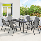 Outsunny 7 Pieces Outdoor Dining Set for 6 with Stackable Chairs - Light Grey-Powder-coated steel frame resists rust and withstands harsh weather