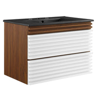 Modway Render 30" Wall-Mount Bathroom Vanity - White/Walnut/Black-Mid-Century Modern Vanity