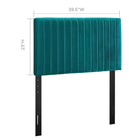 Modway Keira Performance Velvet Twin Headboard - Teal-Vertical Striped Channel Tufting
