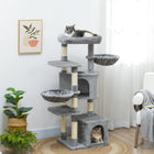 PawHut 52.5" Cat Tree Tower with Bed, Condos and Hammocks - Grey-Two platforms and hammocks for relaxing and viewing 