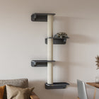 PawHut Wall-Mounted Cat Shelf with 4 Platforms and Scratching Posts - Light Grey-Multi-level cat wall climber offers climbing, scratching, and lounging fun 