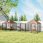 PawHut Outdoor Dog Kennel with 2 Rooms and Adjustable Height Rotating Bowls - 16.2' x 4.7' x 5.1' - Coffee-Water and sun-resistant plastic-coated fabric 
