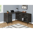Monarch Specialties 7492 60" Computer Desk - Dark Grey L-Shaped Corner-This L-shaped desk with storage is finished on all sides for placement anywhere in a home office, and boasts 2 storage drawers in combination with a file drawer.