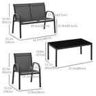 Outsunny 4-Piece Garden Conversation Patio Furniture Set with Loveseat - Dark Grey-Powder-coated steel frame, weather-resistant, strong and not easy to deform 