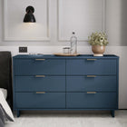 Manhattan Comfort Granville 55.04" Modern Double Wide Dresser - Midnight Blue-Includes 6 Full Extension Drawers with Top Drawer Designed in Vertical Textured Ribbed Lines Made from Solid Wood.