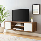 Modway Envision 60" Wall Mount TV Stand - Walnut White-White Laminate Slide Doors