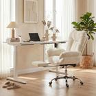 HOMCOM Criss Cross Office Chair with Footrest and Wide Seat - Beige-Colour: Beige