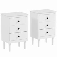 HOMCOM Night Stands with Round Handles for Bedroom - White - Set of 2-Set of two bedside cabinets. Use together or individually