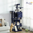 PawHut 63" H Cat Tree with Two Cat Condos - Dark Blue-Includes scratching posts and ramp for natural clawing instincts 