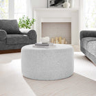Modway Callum Large 29" Round Woven Heathered Fabric Upholstered Ottoman - Heathered Weave/Light Grey-Plastic Legs