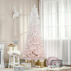 HOMCOM 6' Artificial Christmas Tree with Metal Base - Pink/White-Pencil shape don't take up much floor or table space, suitable for small rooms or a second Christmas tree in an entryway 