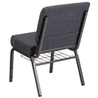 Flash Furniture HERCULES Series 21"W Church Chair with Book Rack & Silver Vein Frame - Dark Grey Fabric-Book Pouch on Back