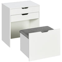 HOMCOM Makeup Vanity Desk with Flip Top Mirror and Cushioned Stool - 23.6" L x 15.7" W x 44.9" H - White-Set consisting of a dressing table, mirror, and stool 