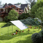 PawHut Galvanized Large Chicken Coop Cage Walk-in Enclosure - 9.8' x 32.8' x 6.4' - Silver-Designed for use with wooden cages, making it a versatile addition to your pet care setup 