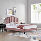 Modway Daisy Performance Velvet Queen Platform Bed with Tapered Wood Legs - Dusty Rose-Tapered Wood Legs