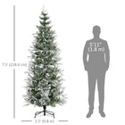 HOMCOM 7.5' Snow-Flocked Pencil Artificial Christmas Tree - Green-Slender shape ideal for small spaces 