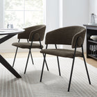 Modway Nella Upholstered Heathered Chenille Dining Chairs - Java/Black - 2 Pack-Tapered Metal Legs