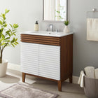 Modway Render 30" Bathroom Vanity Cabinet - White/Walnut/White-Soft-Close Doors
