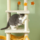 PawHut 63" Star and Moon Themed Cat Tree Tower - Beige-Colour: Beige, Dark Grey 