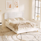 HOMCOM Queen Size Adjustable Headboard Platform Bed Frame - White-Metal legs with 12 wood slats support up to 800 lbs. (363 kg)