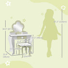 Qaba Kids Vanity Set with Mirror & Stool - Flower-Design - White-Suitable for bedrooms, playrooms and nurseries 
