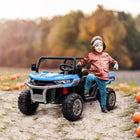 Aosom 12V Kids 2-Seater Ride-On UTV - Blue-Music LED headlights, working horn 