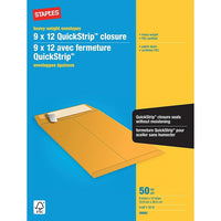 Staples Heavyweight Catalogue Envelopes with QuickStrip Flap - 9" x 12" - Kraft Brown - 50 Pack-Envelope designed for mailing and shipping heavy documents, multi-page paperwork, contracts, presentation materials, booklets, catalogues and more