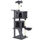 PawHut 63" Cat Tree with Sisal Scratching Posts and Condos - Dark Grey-Features a condo, hammock and platforms, meeting all your cat's needs 