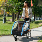 Aosom 2 Seat Bike Trailer for Kids 2-in-1 Double Baby Jogging Stroller - Blue-Includes multiple zippered mesh doors and windows for ventilation 
