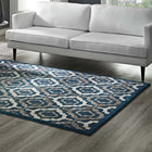 Modway Kalinda Rustic Vintage Moroccan Trellis Area Rug - 8 ft W x 10 ft L - Ivory Moroccan Blue/Brown-Gripping Rubber Underside