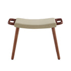 Manhattan Comfort Geta 25.2" Mid-Century Modern Linen Weave Upholstered Ottoman - Barley and Antique Walnut-Upholstered in Durable Stain Resistant Linen Fabric