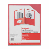 Staples Twin-Pocket Portfolio - Red - 10 Pack-Organize special projects or everyday paperwork in a portable, easy-access location