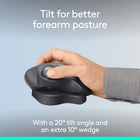 Logitech MX Ergo S Plus Wireless Trackball Mouse - Graphite-Contoured for your hand: The MX Ergo S is certified by ergonomists for improved comfort, with a sculpted ergonomic design, 20-degree tilt angle, and soft rubber grip, for medium- to large-sized hands