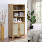 Manhattan Comfort Sheridan 31.49" Mid-Century Modern Bookcase Cabinet - Nature-High Quality PVC Cane Material with MDF Frame in Melamine Finish