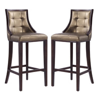 Manhattan Comfort Fifth Avenue 19" Traditional Faux Leather Upholstered Bar Stool - Bronze and Walnut - 2 Pack-Traditional Barstool with Backseat Perfect for Bar and Kitchen Use. Set of 2