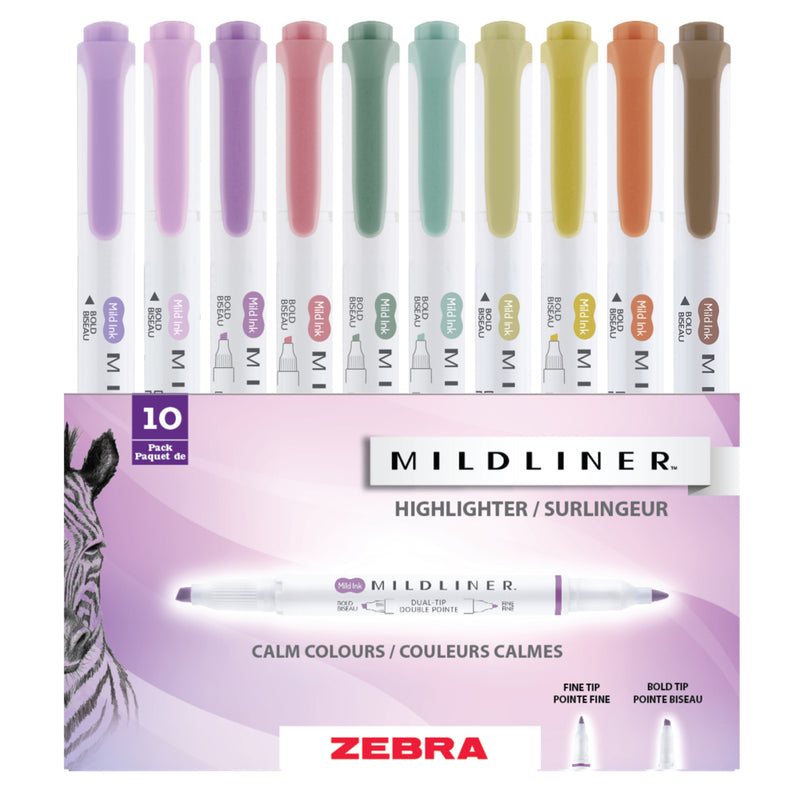 Zebra Mildliner Double-Sided Highlighter - Calm Color Set - 10 Set